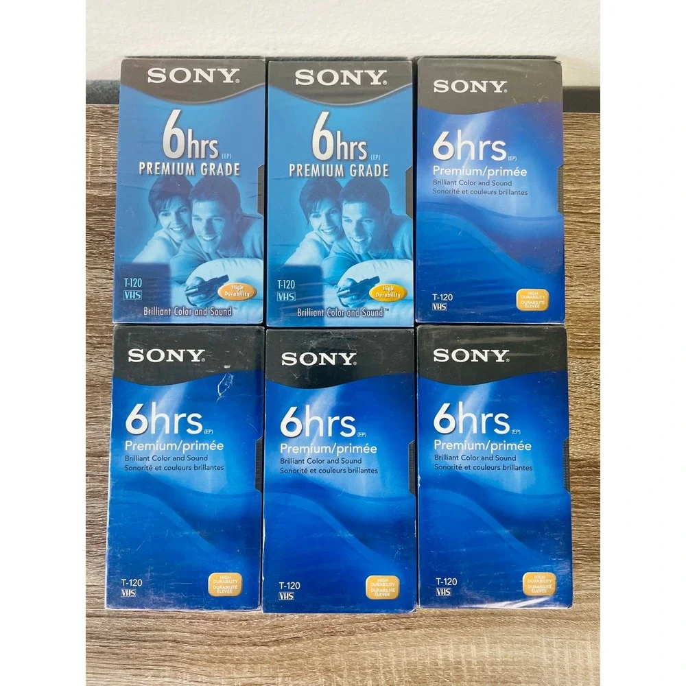 Sony Premium VHS T120 6 Hour Blank Tapes Lot 6 Sealed Recordable‎ Video